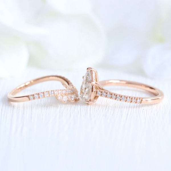 2.10 Ctw Pear Diamond Ring Set w  Lab Diamond and Crown Wedding Band Online Hot Sale