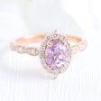 1.97 Ct Oval Lavender Purple Sapphire Ring in 14k Rose Gold Tiara Halo Diamond, Size 6.75 Online