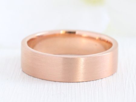 Flat Matte Wedding Band 6mm in Rose Gold Men’s Comfort Fit Ring Sale