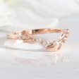 Floral Leaf Diamond Wedding Ring in U Shaped Contour Band Fashion