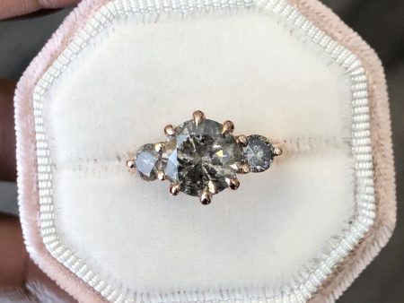 Custom Large Salt and Pepper Diamond Ring in 14k Rose Gold 3 Stone Ring 2.57 Ct, Size 4 Cheap