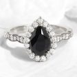 Pear Black Diamond Engagement Ring in Luna Halo Scalloped Diamond Band For Sale