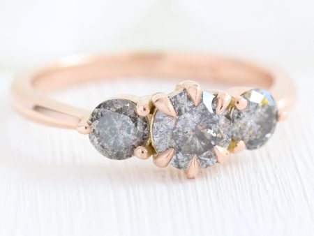 1.20 Ct Salt and Pepper Diamond Ring in 14k Rose Gold 3 Stone Ring, Size 6 Online Hot Sale