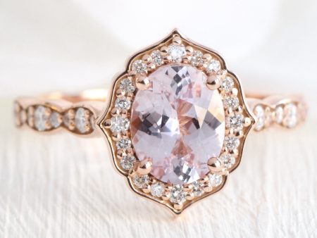 1.62 Ct Pinkish Lavender Sapphire Ring in 14k Rose Gold Vintage Floral Diamond, Size 6.5 Supply