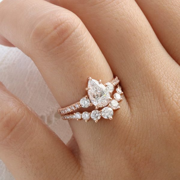 2.21 Ct. Pear Lab Diamond 3 Stone Ring Set w  Large 7 Wedding Band in Forever Setting Online now