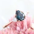 1.27 Ct Pear Teal Green Sapphire Ring in 14k Rose Gold 3 Stone Ring, Size 6.25 Hot on Sale