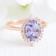 2.55 Ct Large Lavender Purple Sapphire Ring in 14k Rose Gold Tiara Halo Diamond, Size 6.5 Hot on Sale