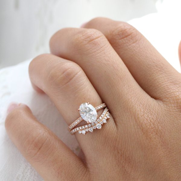 2.10 Ctw Oval Diamond Ring Stack w  Lab Diamond and Crown Wedding Band on Sale