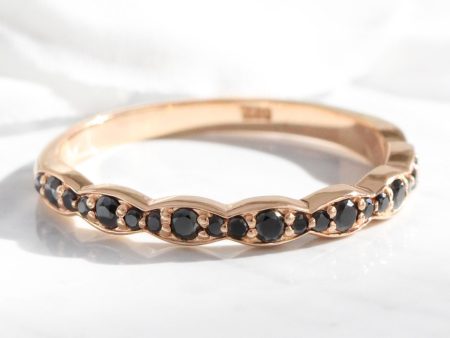 Scalloped Black Diamond Wedding Ring in Vintage Style Half Eternity Band For Cheap