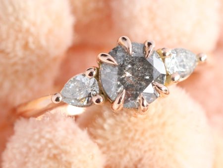 1.16 Ct Salt and Pepper Diamond Ring in 14k Rose Gold 3 Stone Pear Ring, Size 6.25 Online