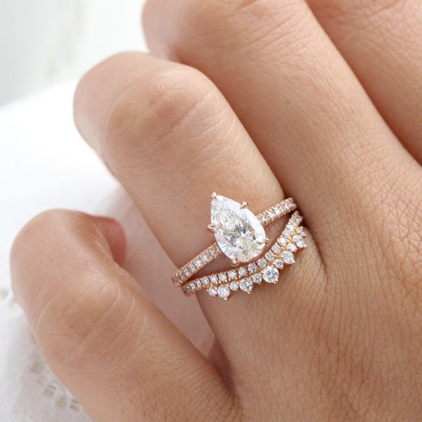 2.10 Ctw Pear Diamond Ring Set w  Lab Diamond and Crown Wedding Band Online Hot Sale