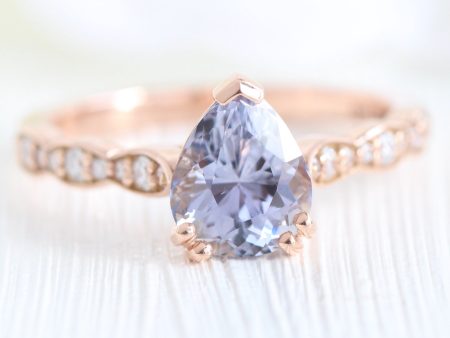 1.93 Ct Pear Lavender Sapphire Diamond Ring in 14k Rose Gold Grace Solitaire, Size 6.5 Online Sale