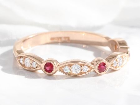 Ruby and Diamond Wedding Band in Scalloped Bezel Ring Online now