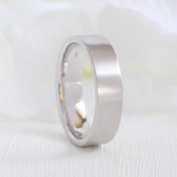 Flat Matte Wedding Band 6mm in White Gold Men’s Comfort Fit Ring Online now