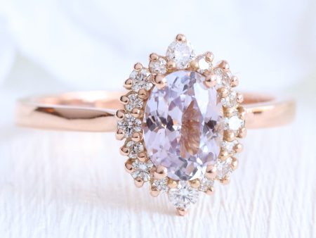 1.62 Ct Oval Lavender Sapphire Ring in 14k Rose Gold Tiara Halo Diamond, Size 6.75 Online