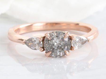 1.00 Ct Salt and Pepper Diamond Ring in 14k Rose Gold Low Set 3 Stone Ring Size 6.5 Online now