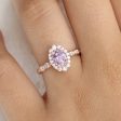 1.97 Ct Oval Lavender Purple Sapphire Ring in 14k Rose Gold Tiara Halo Diamond, Size 6.75 Online