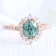 2.32 Ct Natural Green Sapphire Ring in 14k Rose Gold Tiara Halo Diamond, Size 6.5 Sale