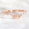 Floral Leaf Diamond Wedding Ring in U Shaped Contour Band Fashion