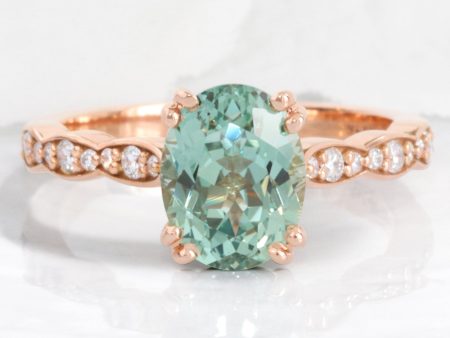 2.55 Ct. Oval Green Sapphire Ring in Grace Solitaire Diamond Scalloped Band Online Hot Sale