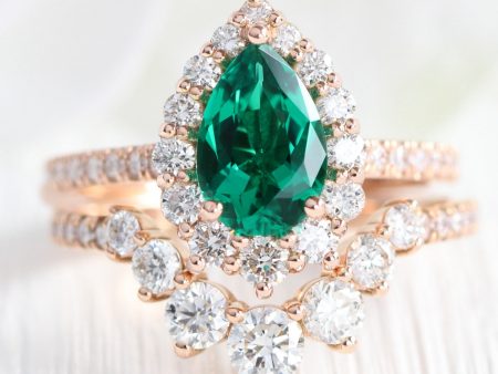 Large Tiara Halo Pave Ring Set w  Pear Emerald and Large 7 Diamond U Band Discount