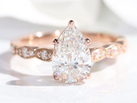 1.72 Ct Pear Lab Grown Diamond Ring in 14k Rose Gold Solitaire Band, Size 6.25 Online Hot Sale