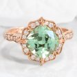 Large Cushion Green Sapphire Ring in 14k Rose Gold Vintage Halo Diamond Size 6.25 Online now