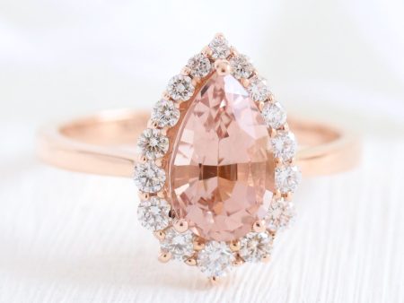 2.10 Ct Pear Morganite Diamond Ring in 14k Rose Gold Tiara Halo Tapered Band, Size 6.25 Discount