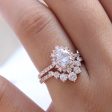 Tiara Halo Pave Ring Bridal Set w  Oval Moissanite and Large 7 Diamond U Band Discount