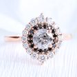 1.31 Ct Salt and Pepper Diamond Ring in 14k Rose Gold Tiara Double Halo Ring, Size 6.5 Online Hot Sale