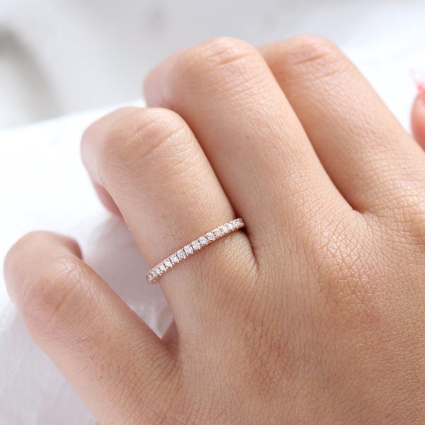 Pave Diamond Wedding Band in Straight Half Eternity Ring For Sale