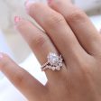 Tiara Halo Pave Ring Bridal Set w  Oval Moissanite and Large 7 Diamond U Band Discount