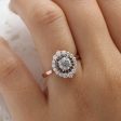 1.31 Ct Salt and Pepper Diamond Ring in 14k Rose Gold Tiara Double Halo Ring, Size 6.5 Online Hot Sale