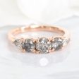 1.33 Ct Salt and Pepper Diamond Ring in 14k Rose Gold 5 Stone Cluster Ring Size 6.5 For Sale