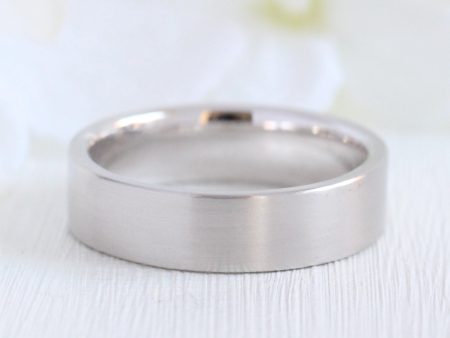 Flat Matte Wedding Band 6mm in White Gold Men’s Comfort Fit Ring Online now