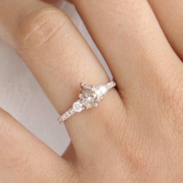 1.29 Ct Pear Champagne Diamond Ring in 14k Rose Gold 3 Stone Pave Band, Size 6.5 Sale