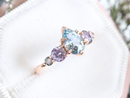 Pear Aqua Blue Sapphire Engagement Ring in 14k Rose Gold 5 Stone Ring, Size 6.5 Sale