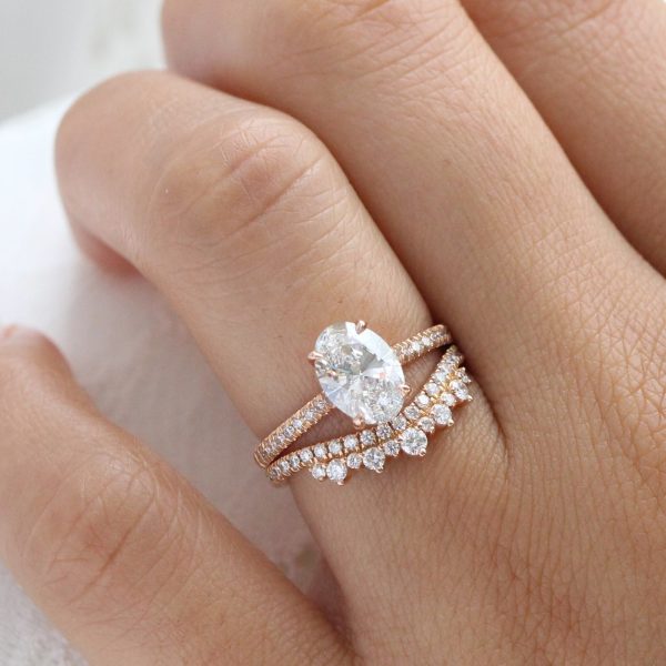 2.10 Ctw Oval Diamond Ring Stack w  Lab Diamond and Crown Wedding Band on Sale