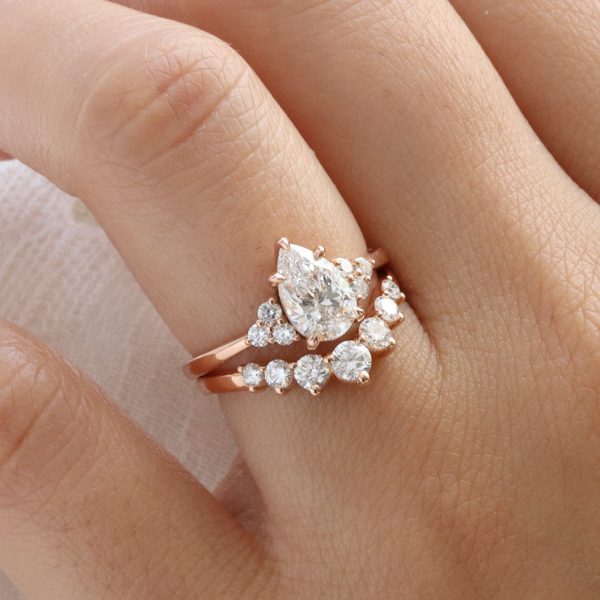 1.93 Ct. Pear Lab Diamond 3 Stone Ring Set w  Large 7 Wedding Band in Stella Setting Online Hot Sale