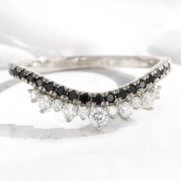 Crown White and Black Diamond Ring in Curved Contour Pave Band Online