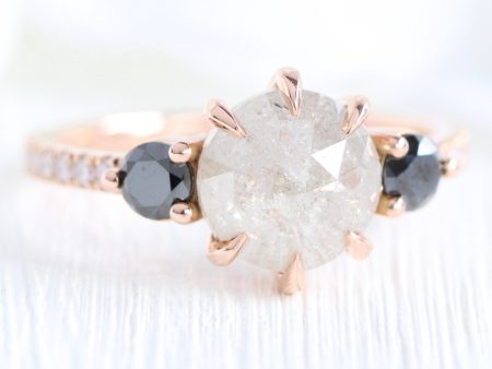 Large Icy Salt and Pepper Diamond Ring in 14k Rose Gold 3 Stone Ring, Size 6.25 Online Sale