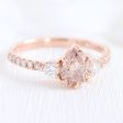 1.29 Ct Pear Champagne Diamond Ring in 14k Rose Gold 3 Stone Pave Band, Size 6.5 Sale