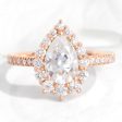 Large Pear Moissanite Engagement Ring in Tiara Halo Diamond Pave Band Online Sale