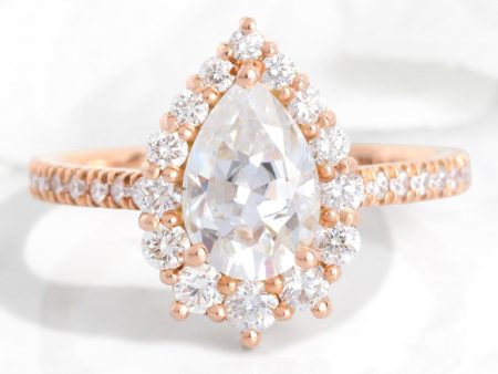 Large Pear Moissanite Engagement Ring in Tiara Halo Diamond Pave Band Online Sale