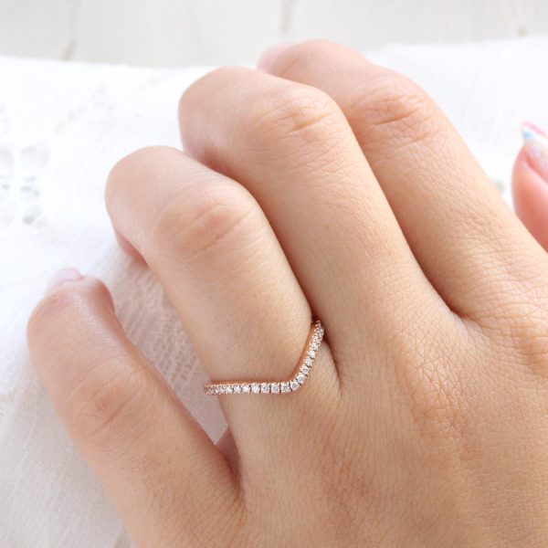 Contour Diamond Wedding Ring in U Shaped Curved Pave Band Online Sale