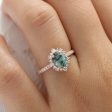 2.32 Ct Natural Green Sapphire Ring in 14k Rose Gold Tiara Halo Diamond, Size 6.5 Sale