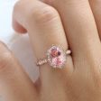 Large Oval Peach Sapphire Ring in 14k Rose Gold Vintage Halo Diamond Size 6.25 For Discount