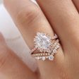 Large Tiara Halo Pave Ring Set w  Oval Moissanite and Large Tiara Diamond V Band Discount