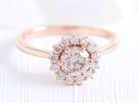 1 Ctw Champagne Diamond Ring in 14k Rose Gold Large Halo, Size 6.25 For Cheap