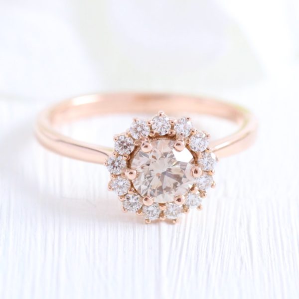 1 Ctw Champagne Diamond Ring in 14k Rose Gold Large Halo, Size 6.25 For Cheap